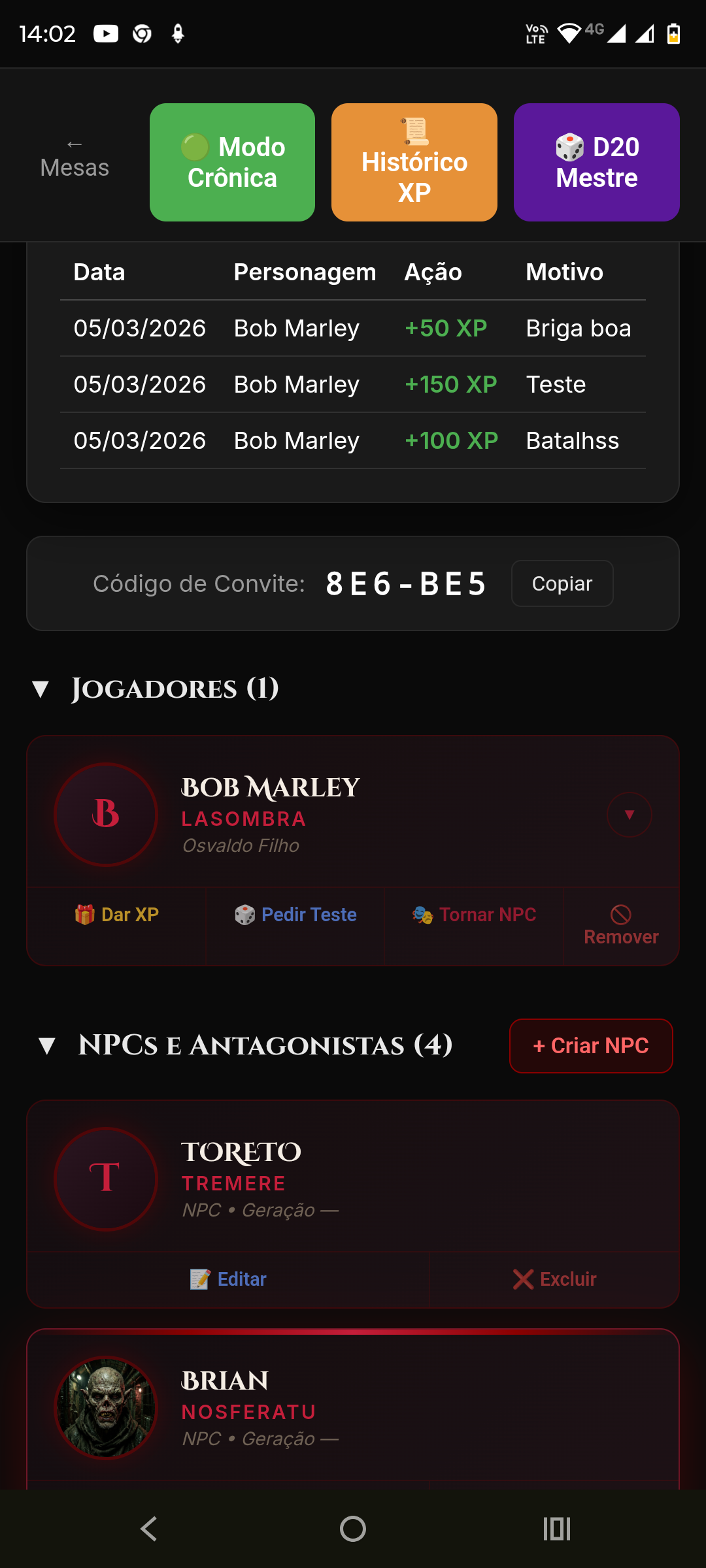 Demonstração do Painel do Narrador